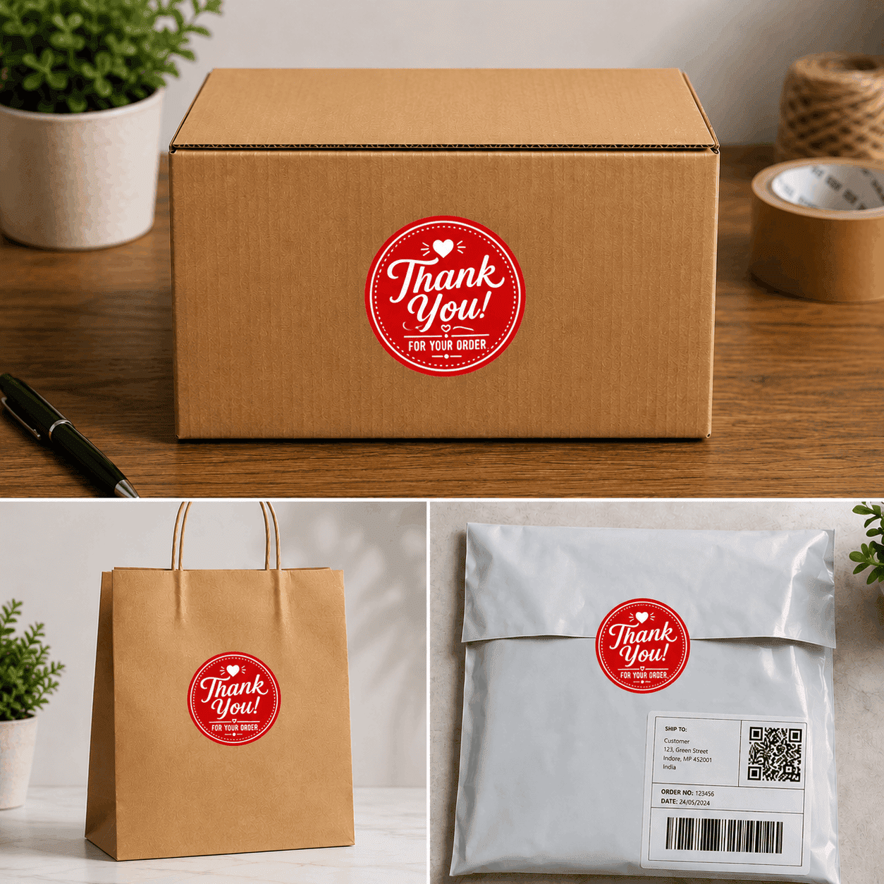 Thank You Packaging Stickers – Pack of 150 (1.5×1.5 Inch)