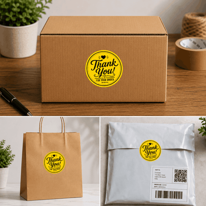 Thank You Packaging Stickers – Pack of 150 (1.5×1.5 Inch)